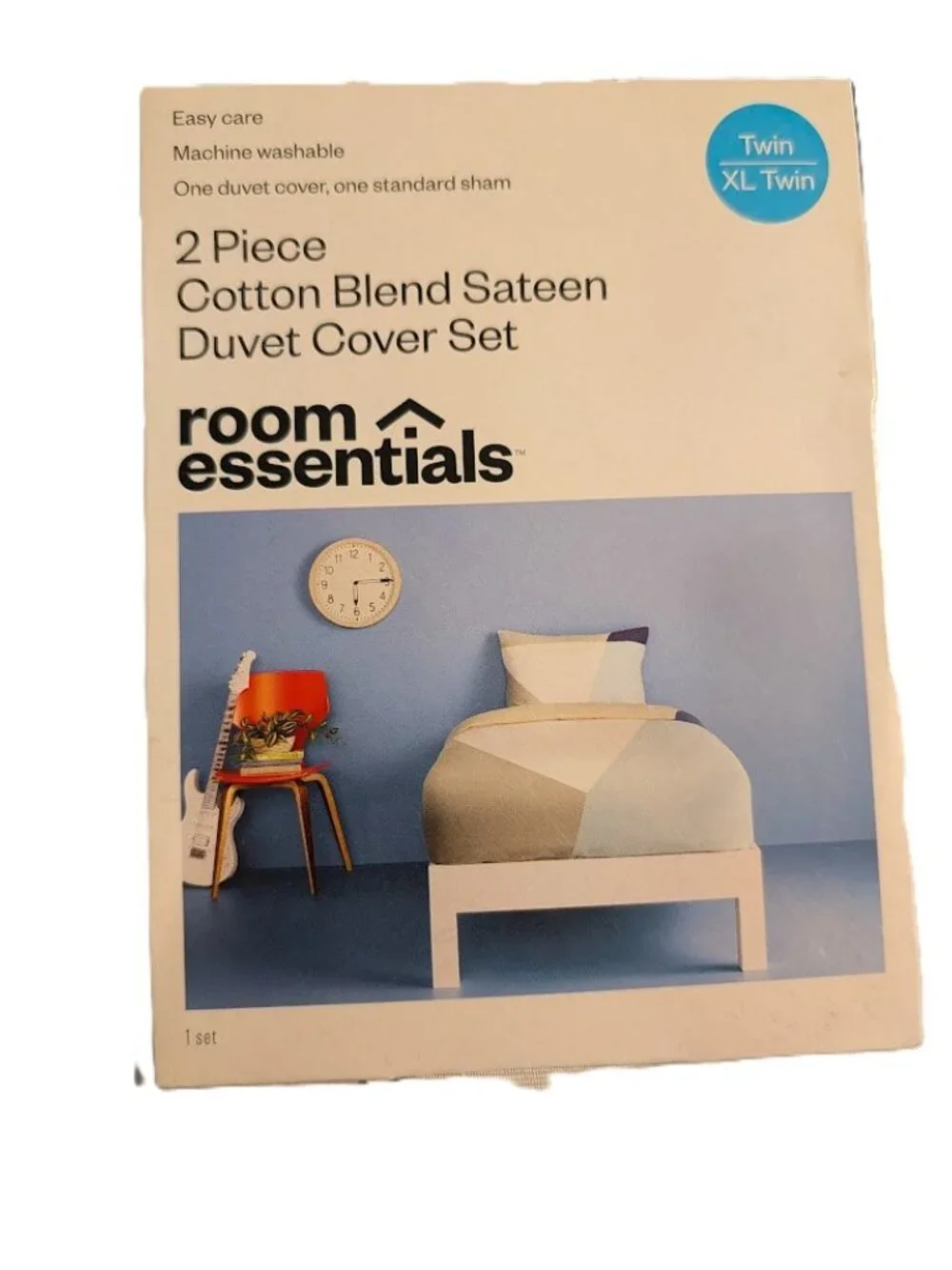 Room Essentials Twin/Twin XL 2Pc Duvet Cover Set Ivory/Blue Geo Stripe